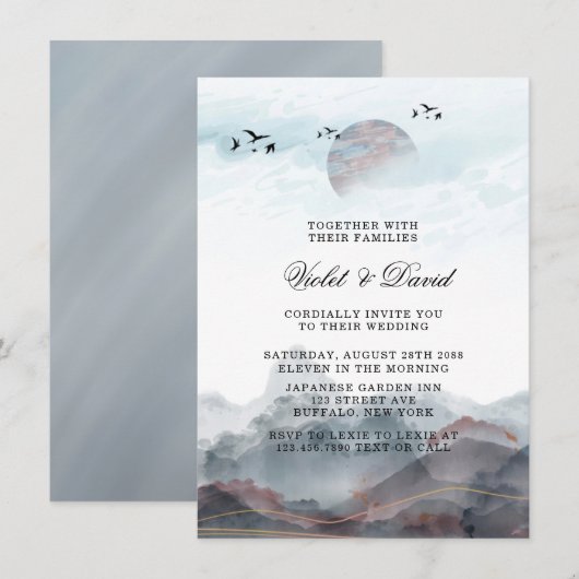 Japanse Waterverf bruiloft Kaart (Voorkant / Achterkant)