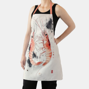 Japanse Waterverf garnalenkunst met kalligrafie Schort