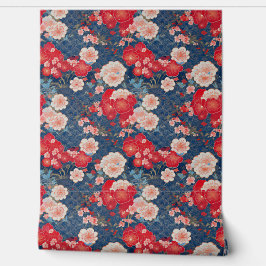 Japanse wolken en bloemen behang