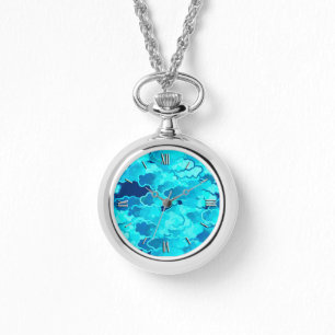 Japanse wolken, Evening Sky, Turquoise en Indigo Horloge