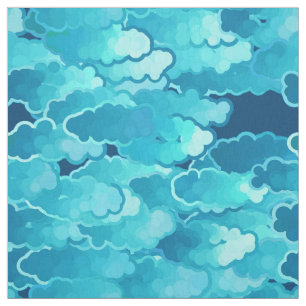 Japanse wolken, Evening Sky, Turquoise en Indigo Stof