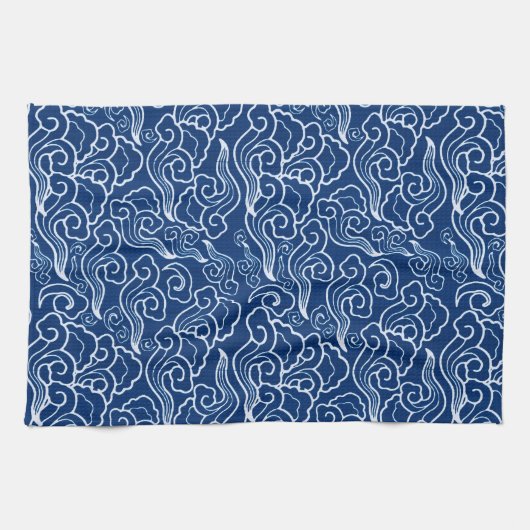 Japanse wolken, kobalt blauw en wit Theedoek (Horizontaal)