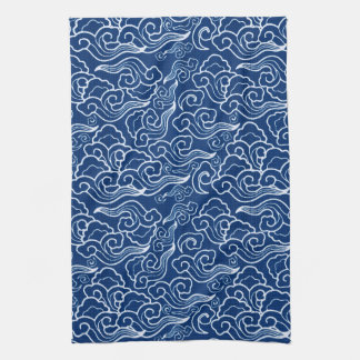 Japanse wolken, kobalt blauw en wit Theedoek