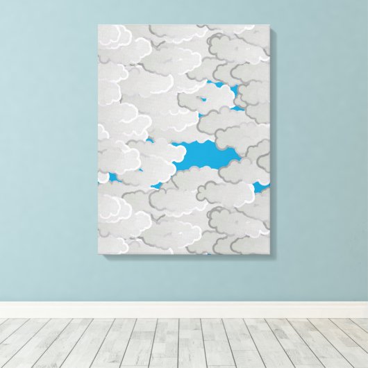 Japanse wolken, zomerdag, wit en hemelblauw canvas afdruk (Insitu (Houten vloer))