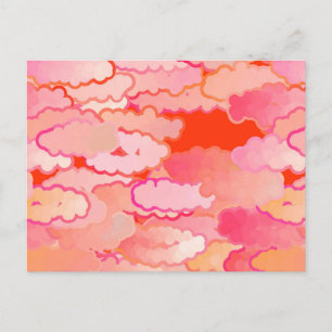 Japanse wolken, zonsondergang, koraal, fuchsia, ro briefkaart
