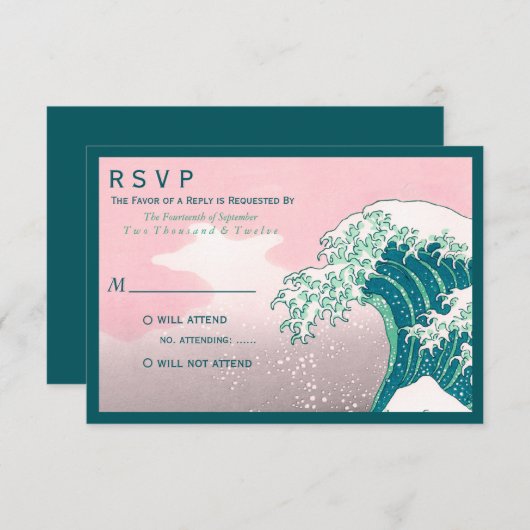 Japanse Woodblock Print Wedding RSVP (Voorkant / Achterkant)