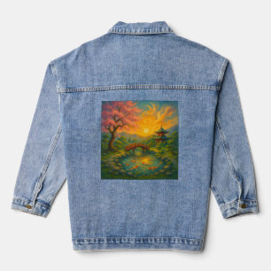 Japanse Zen Tuin Zonsondergang Denim Jacket