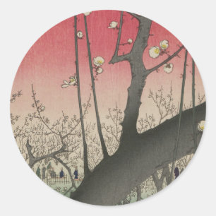 Japanse zonsopgang zonsondergang pruim landgoed bo ronde sticker