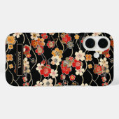 Japanse Zwarte Bloempatroon met Monogram Case-Mate iPhone Case (Achterkant (horizontaal))