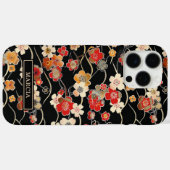 Japanse Zwarte Bloempatroon met Monogram Case-Mate iPhone Case (Achterkant (horizontaal))