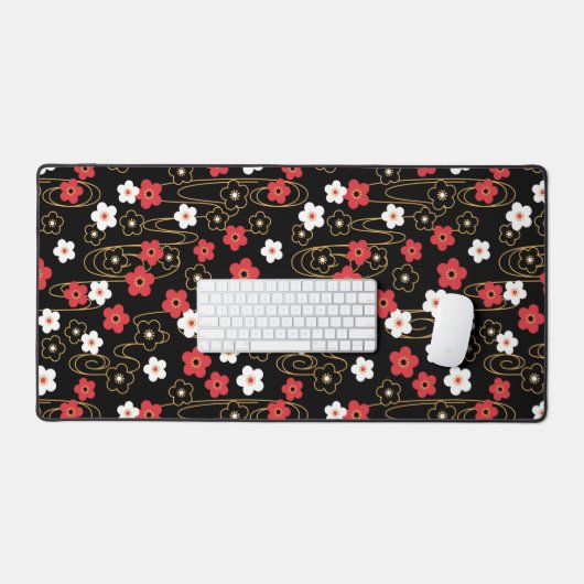 Japanse zwarte Sakura Cherry Blossom Flowers Bureaumat (Keyboard & Muis)
