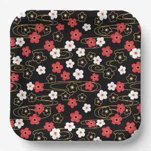 Japanse zwarte Sakura Cherry Blossom Flowers Papieren Bordje