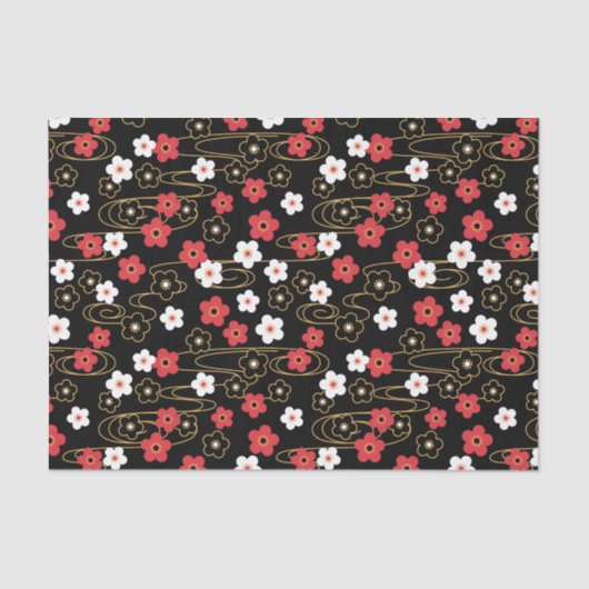 Japanse zwarte Sakura Cherry Blossom Flowers Tissuepapier (Voorkant)