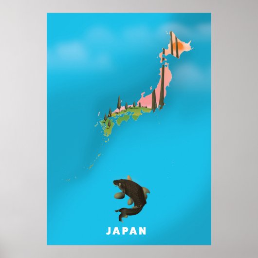 Japon Carte illustrée imprimé affiche de voyage. (Devant)