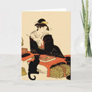 Japonais Black Cat Lady, ajouter du texte, Carte