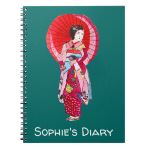Japonais Geisha rouge kimono joli journal artistiq