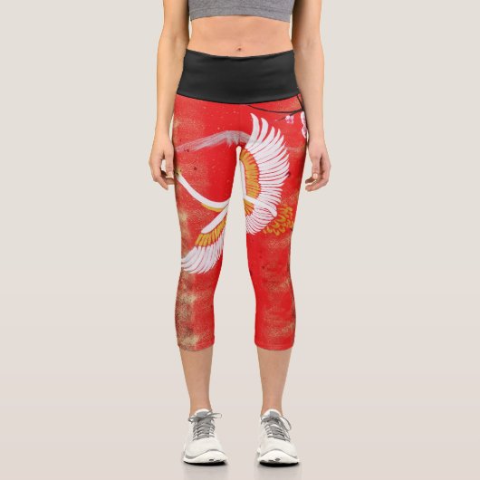 Japonais grue soleil Japon sakura rouge Leggings c (Recto)