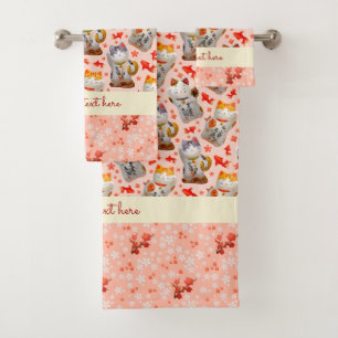 Japonais Lucky Chat Kimono Peach Pink Koi Carp