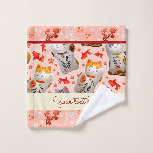 Japonais Lucky Chat Kimono Peach Pink Koi Carp (Gant de toilette)