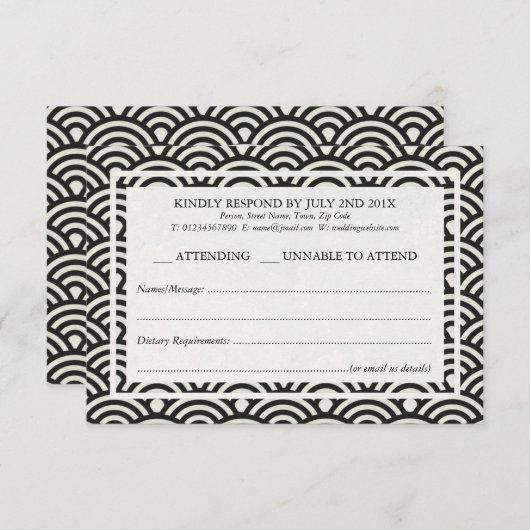 Japonais Seigaiha Vague Elégant Mariage Plage RSVP (Devant / Derrière)