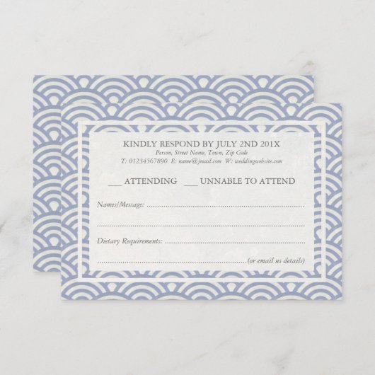 Japonais Seigaiha Vague Elégant Mariage Plage RSVP (Devant / Derrière)