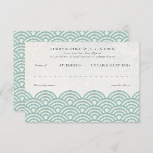 Japonais Seigaiha Vague Elégant Mariage Plage RSVP (Devant / Derrière)