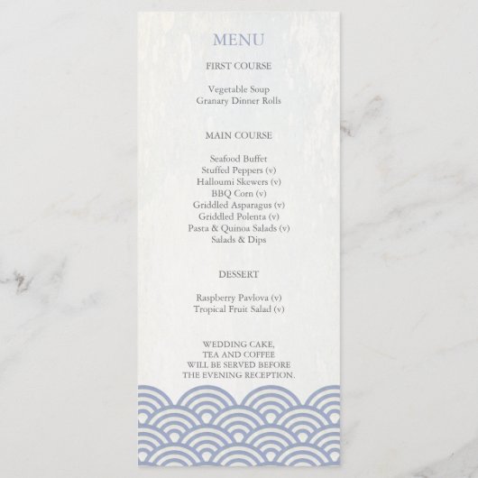 Japonais Seigaiha Waves Elegant Beach Wedding Menu (Dos)