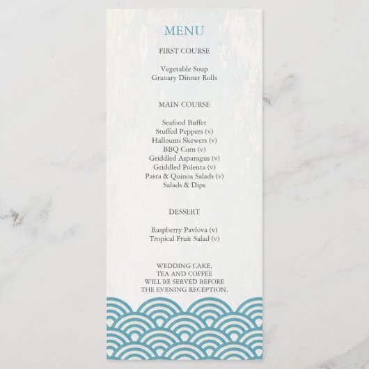 Japonais Seigaiha Waves Elegant Beach Wedding Menu (Dos)
