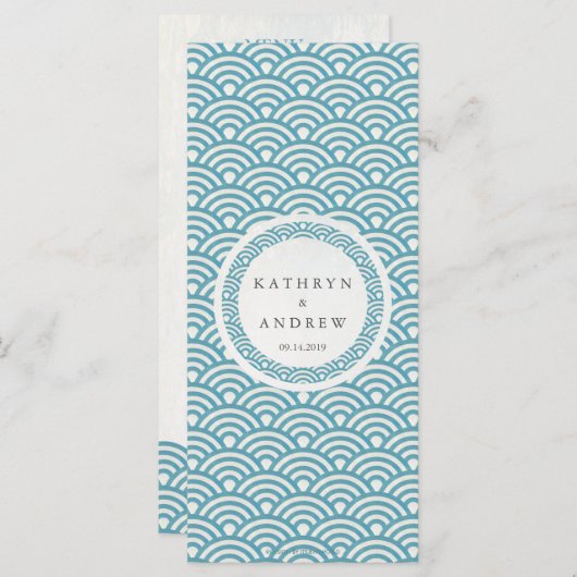 Japonais Seigaiha Waves Elegant Beach Wedding Menu (Devant / Derrière)