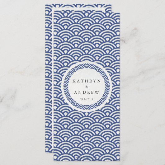 Japonais Seigaiha Waves Elegant Beach Wedding Menu (Devant / Derrière)