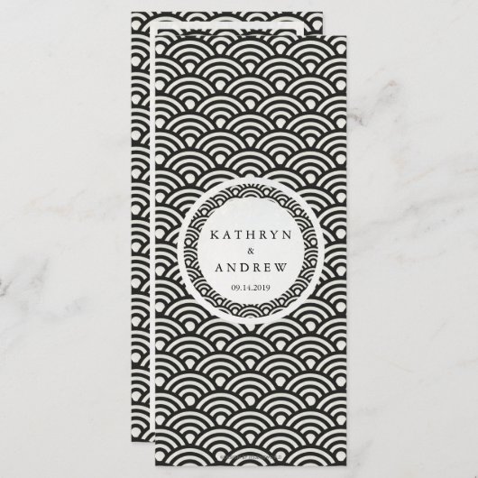 Japonais Seigaiha Waves Elegant Beach Wedding Menu (Devant / Derrière)