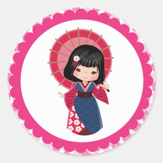 Japonaise en Kimonos Classic Round Stickers (Devant)