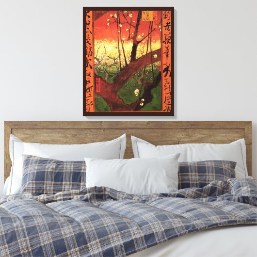 Japonisme: De bloeiende pruimelboom van Vincent va Canvas Afdruk (Insitu (Slaapkamer))