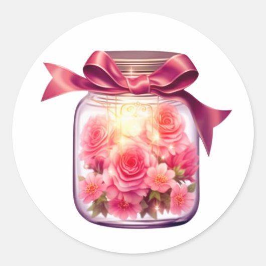 Jar Cliparts roze bloemen Ronde Sticker (Voorkant)