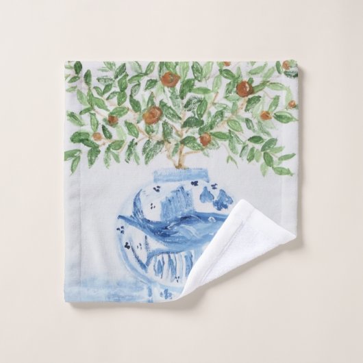 Jar de gingembre blanc et bleu peint à la main (Gant de toilette)