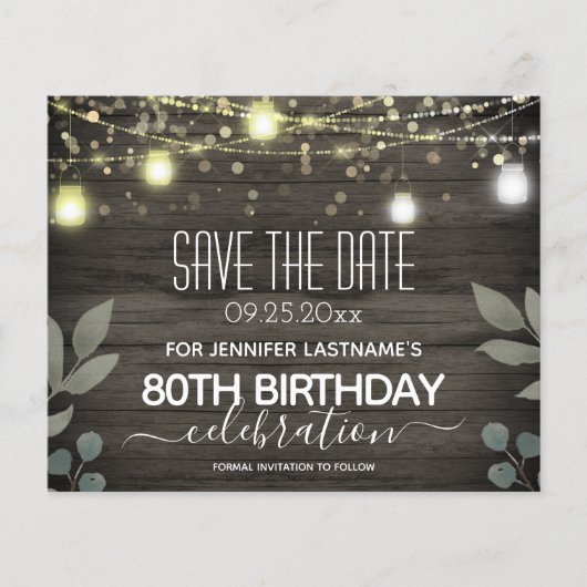 Jar Light 80th Birthday Save the Date Budget (Voorkant)