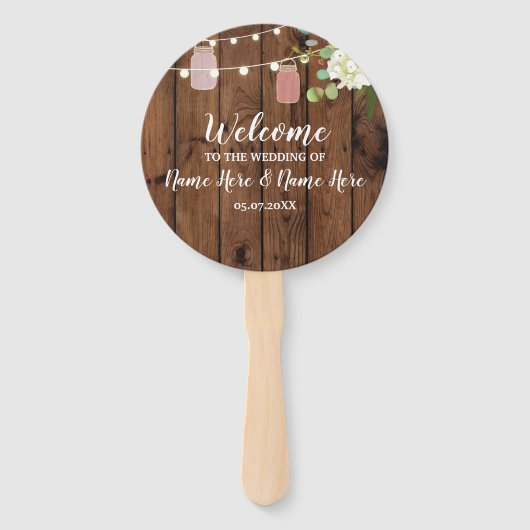 Jar Lights Bloemen Houten Kruiken Huwelijksprogram Handwaaier (Voorkant)