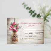 Jar Mason et fleurs roses mariage carte RSVP (Debout devant)