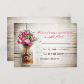 Jar Mason et fleurs roses mariage carte RSVP (Devant / Derrière)