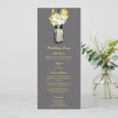 Jar Mason gris, blanc et jaune | Menu de mariage (Debout devant)
