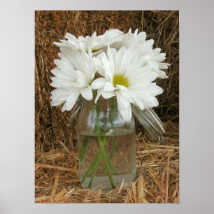 Jar of Daisies & Hay Poster