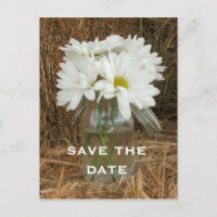 Jar of Daisies op een Bale of Hay Save The Date