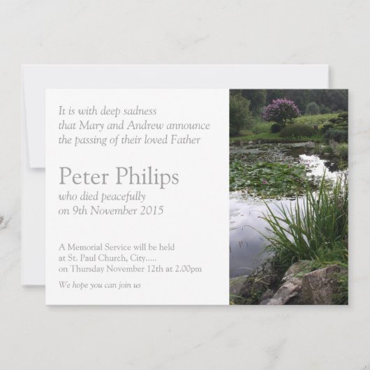 Jardin 2 paisible Faire-part funéraire de l'étang (Devant)