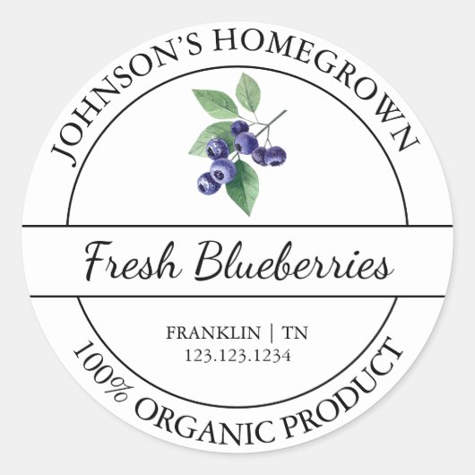 Jardin à la maison Étiquette de bleuets bio frais (Devant)