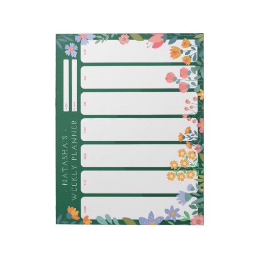 Jardin animé Floral Weekly Planner Bloc-notes vert (Tourné)