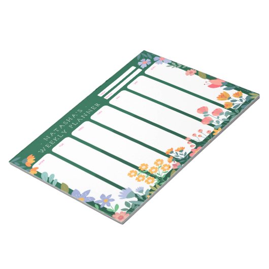 Jardin animé Floral Weekly Planner Bloc-notes vert (Incliné)