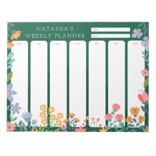 Jardin animé Floral Weekly Planner Bloc-notes vert