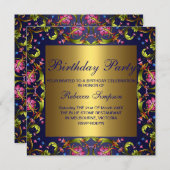 Jardin aux fleurs bleu et or Invitation d'annivers (Devant / Derrière)