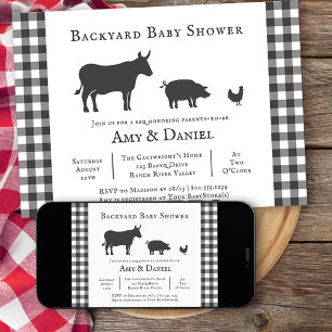 Jardin Baby shower Rustic Grey Plaid Invitation