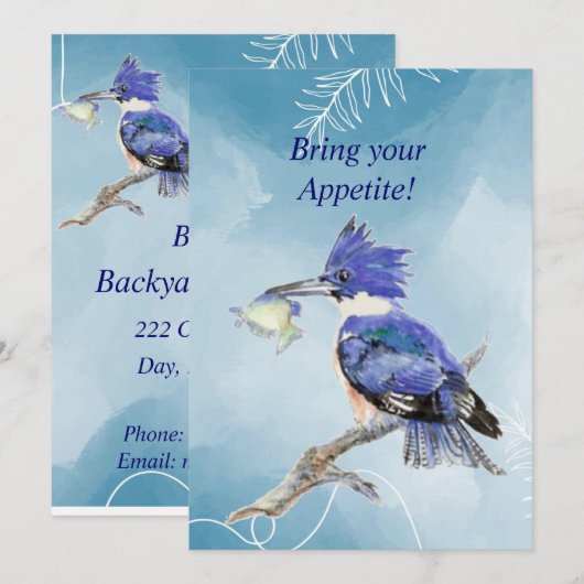 Jardin Barbeque Kingfisher Bird Party Invitation (Devant / Derrière)